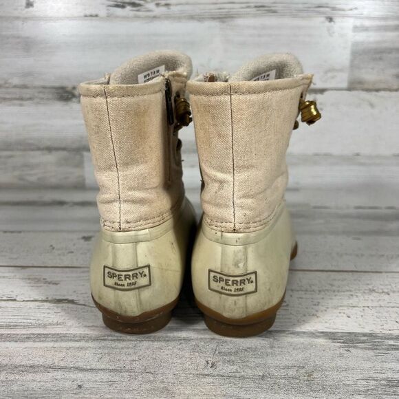 Sperry Saltwater Womens Sparkle Waterproof Snow Duck Boot Cream Size 7.5M - Picture 3 of 8